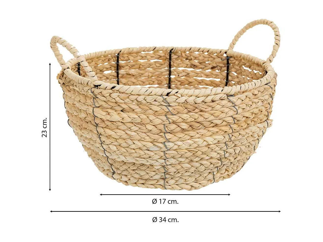 Cesto de fibra natural y cuerda de papel marrón d34x17/23