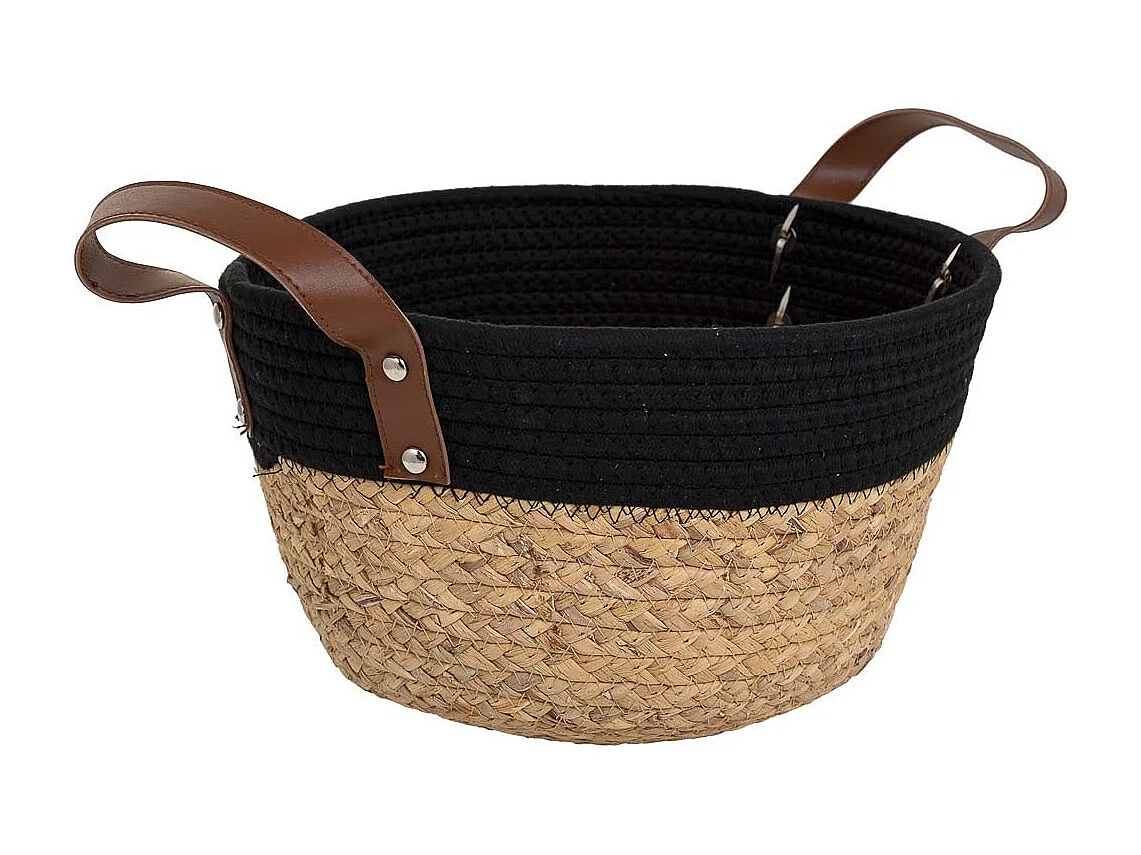 Korb aus Naturfaser und schwarzer Baumwolle, D30x17/25h cm