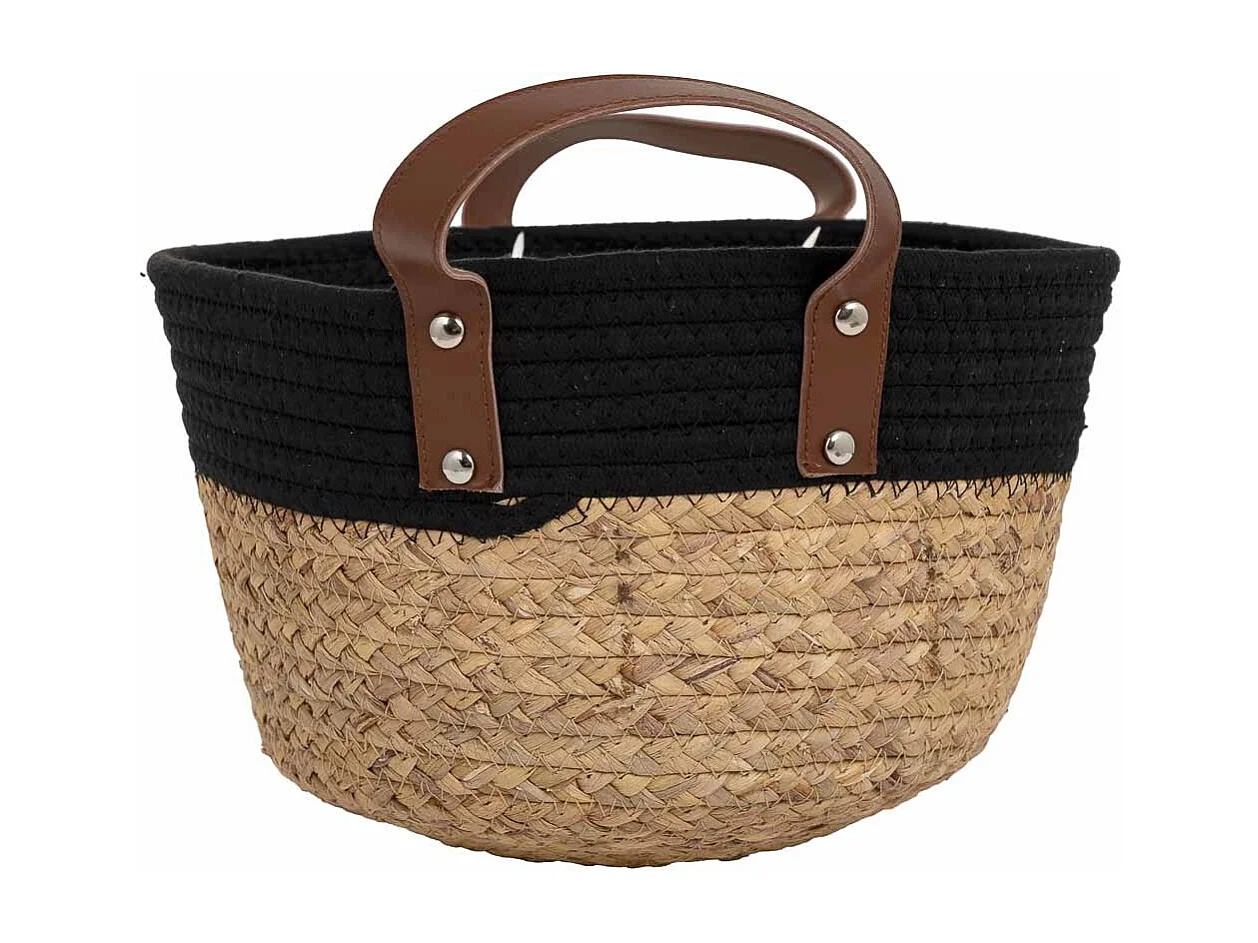 Korb aus Naturfaser und schwarzer Baumwolle, D30x17/25h cm