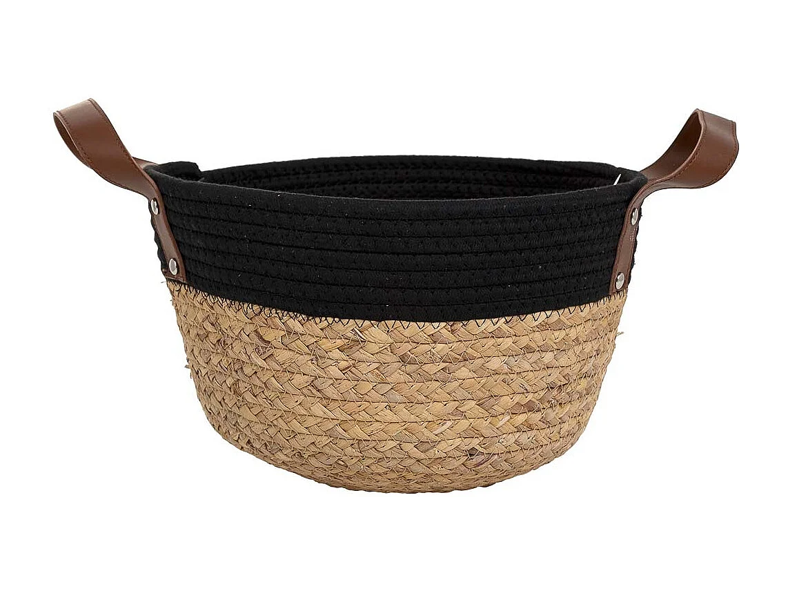 Korb aus Naturfaser und schwarzer Baumwolle, D30x17/25h cm