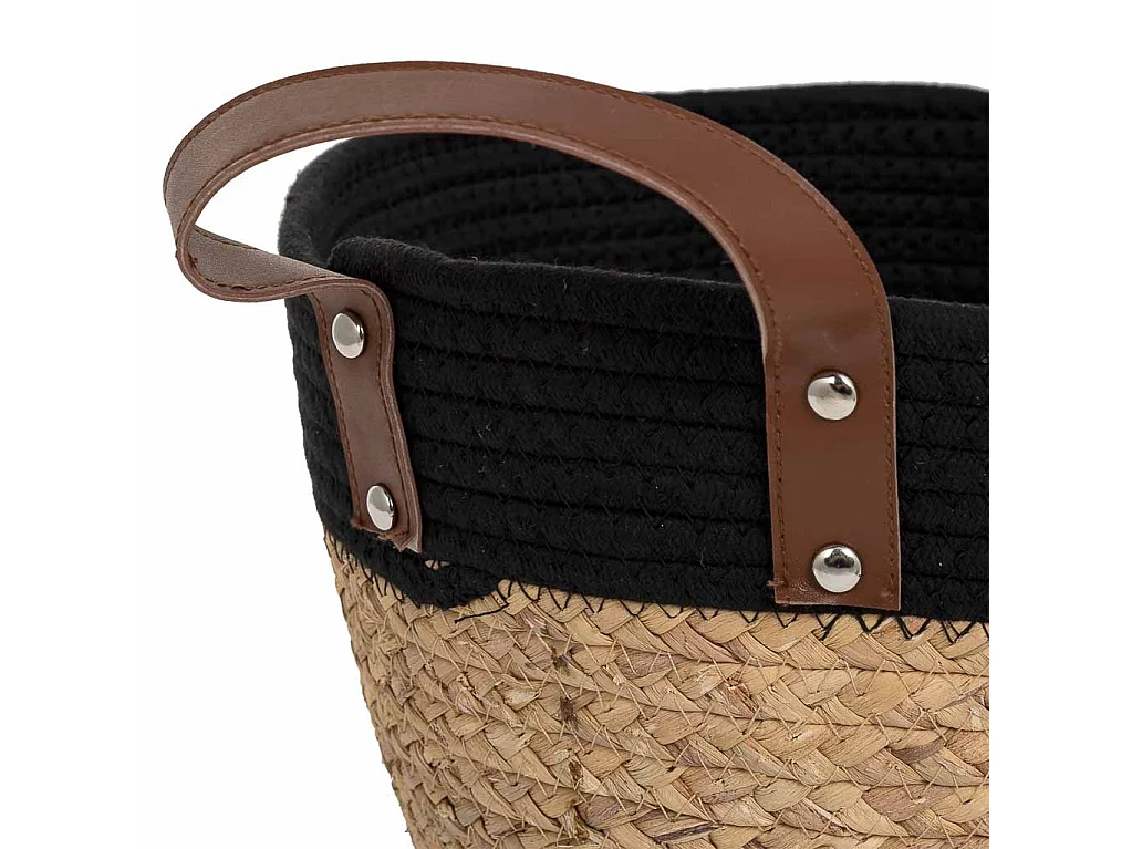 Korb aus Naturfaser und schwarzer Baumwolle, D30x17/25h cm