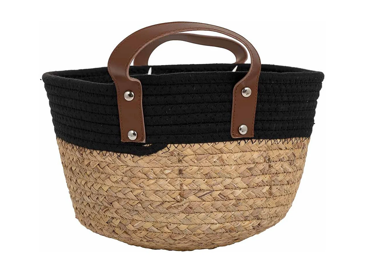 Cesto in fibra naturale e cotone nero d30x17/25h