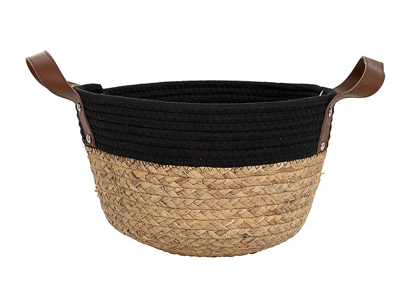 Korb aus Naturfaser und schwarzer Baumwolle, D30x17/25h cm