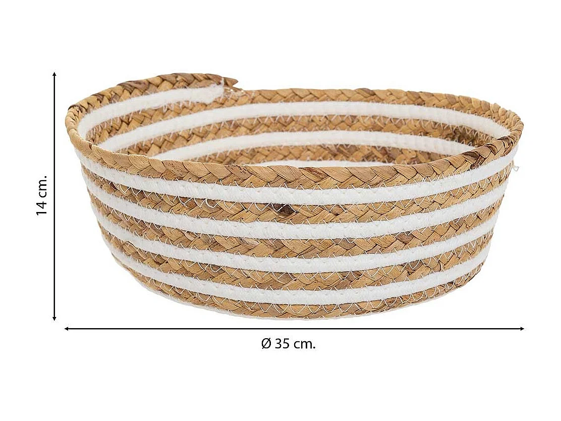 Cesto fibra natural algodão branco e castanho d35x14