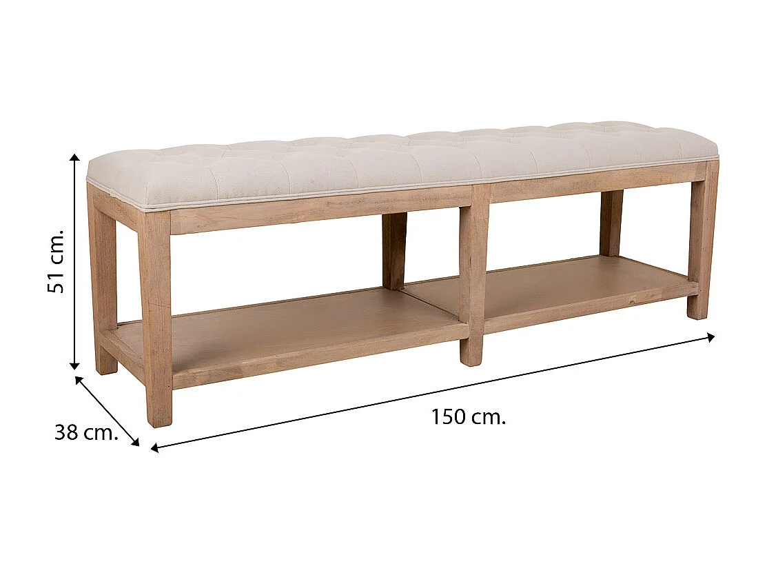 Banc en bois tapissé crème 150x38x51