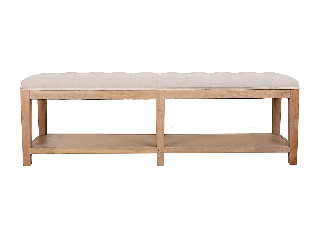 Creme gepolsterte Holzbank 150x38x51h cm
