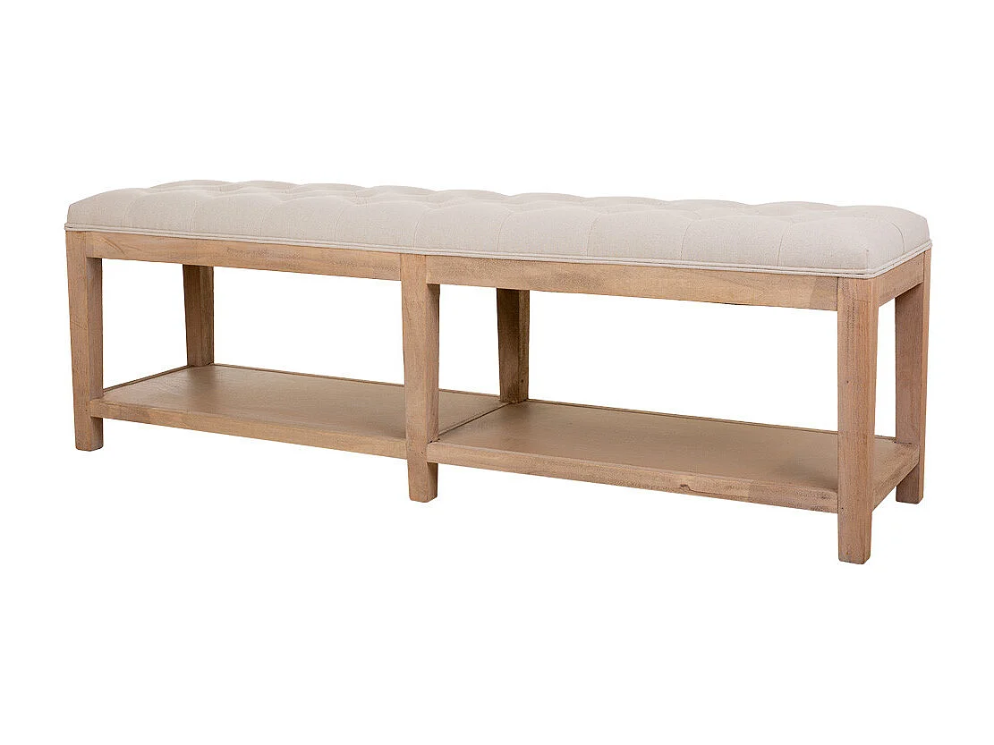 Creme gepolsterte Holzbank 150x38x51h cm