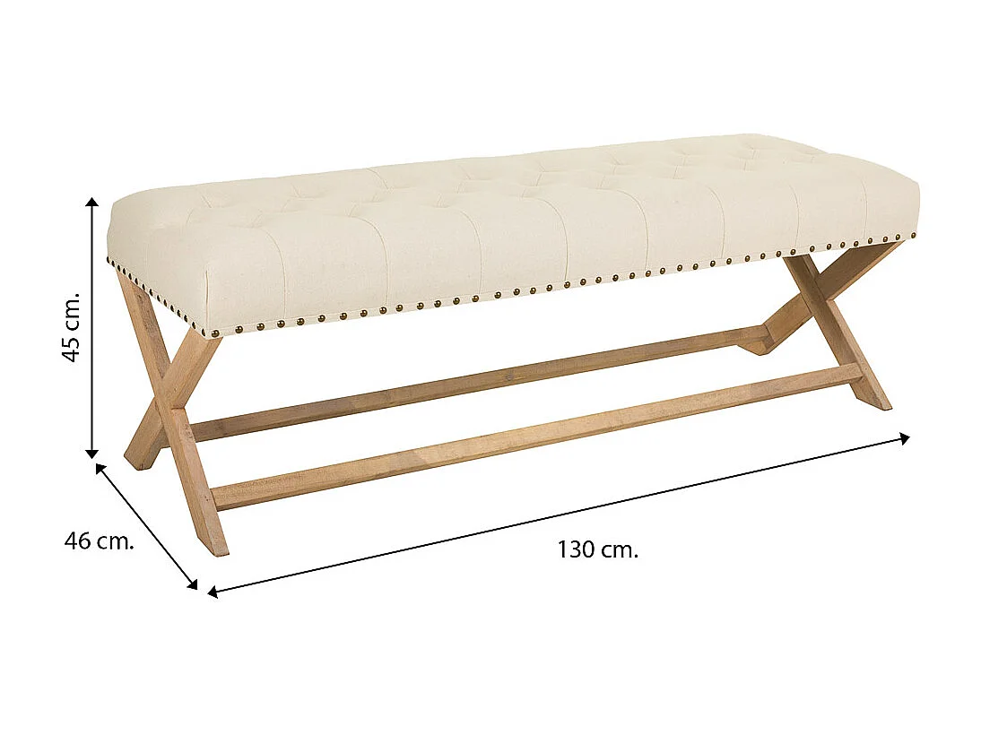 Tabouret de bar en bois rembourré couleur crème 130x46x45h