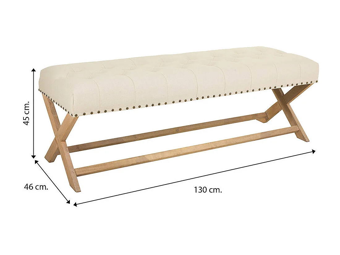 Tabouret de bar en bois rembourré couleur crème 130x46x45h