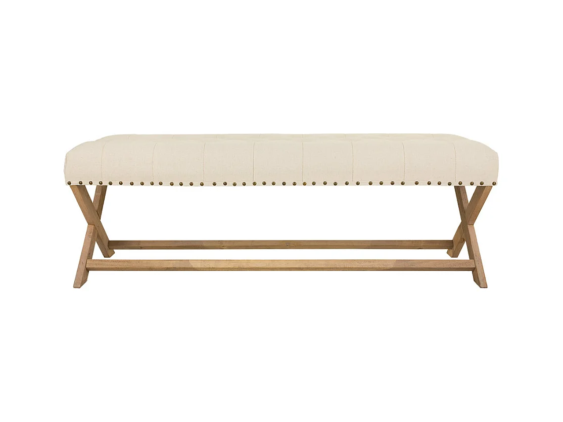 Creme gepolsterte Holzbank 130x46x45h cm