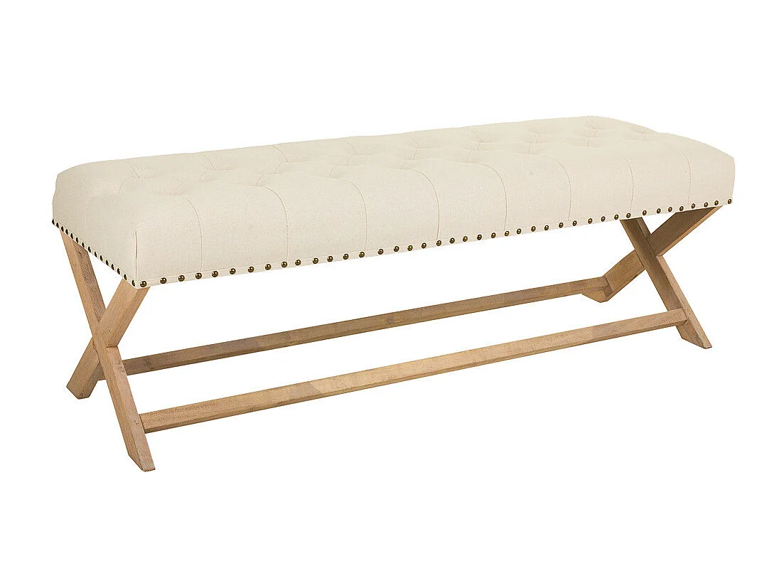 Creme gepolsterte Holzbank 130x46x45h cm