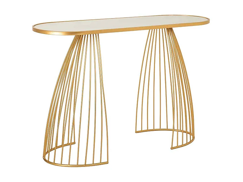 Stijlvolle en uniek comfortabele haltafel van goudkleurig metaal