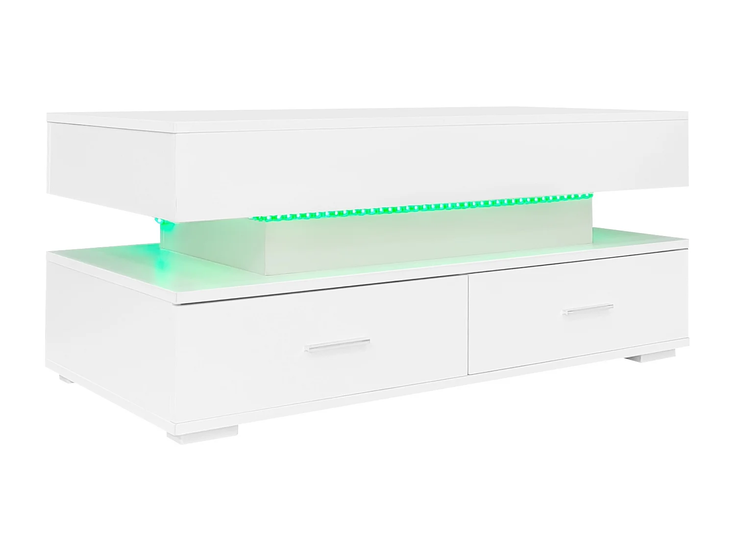 Table basse réglable en hauteur avec LED - 2 tiroirs - contrôlé par APP - Blanc
