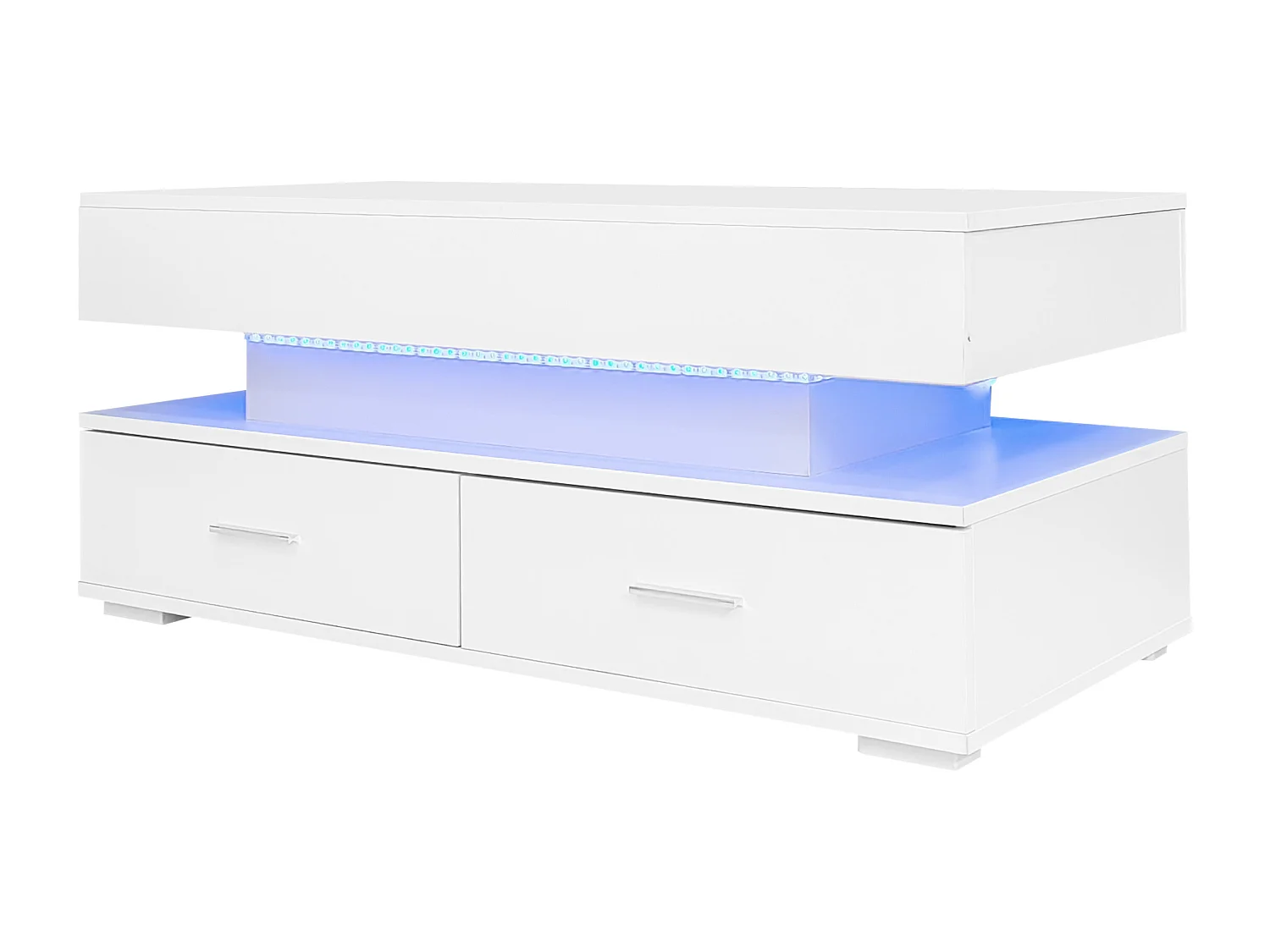 Table basse réglable en hauteur avec LED - 2 tiroirs - contrôlé par APP - Blanc