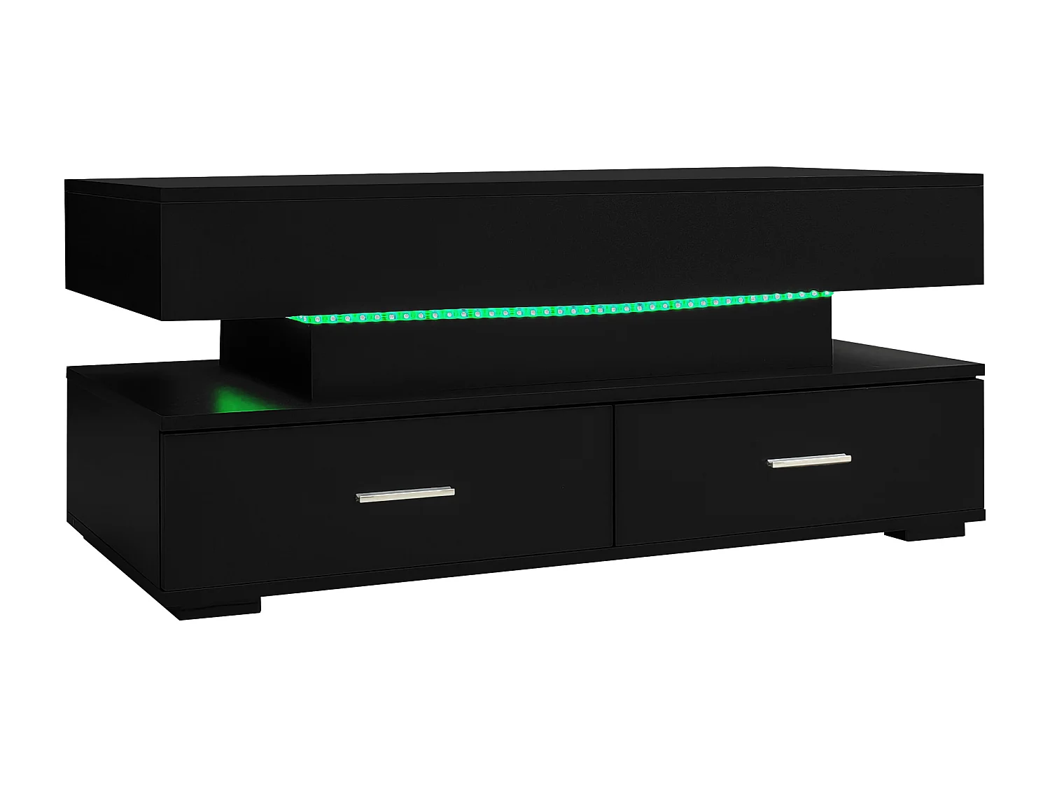 Höhenverstellbarer Couchtisch mit LED – 2 Schubladen – APP-gesteuert – Schwarz