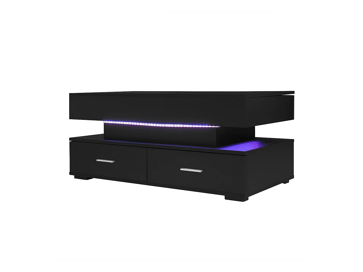 Höhenverstellbarer Couchtisch mit LED – 2 Schubladen – APP-gesteuert – Schwarz