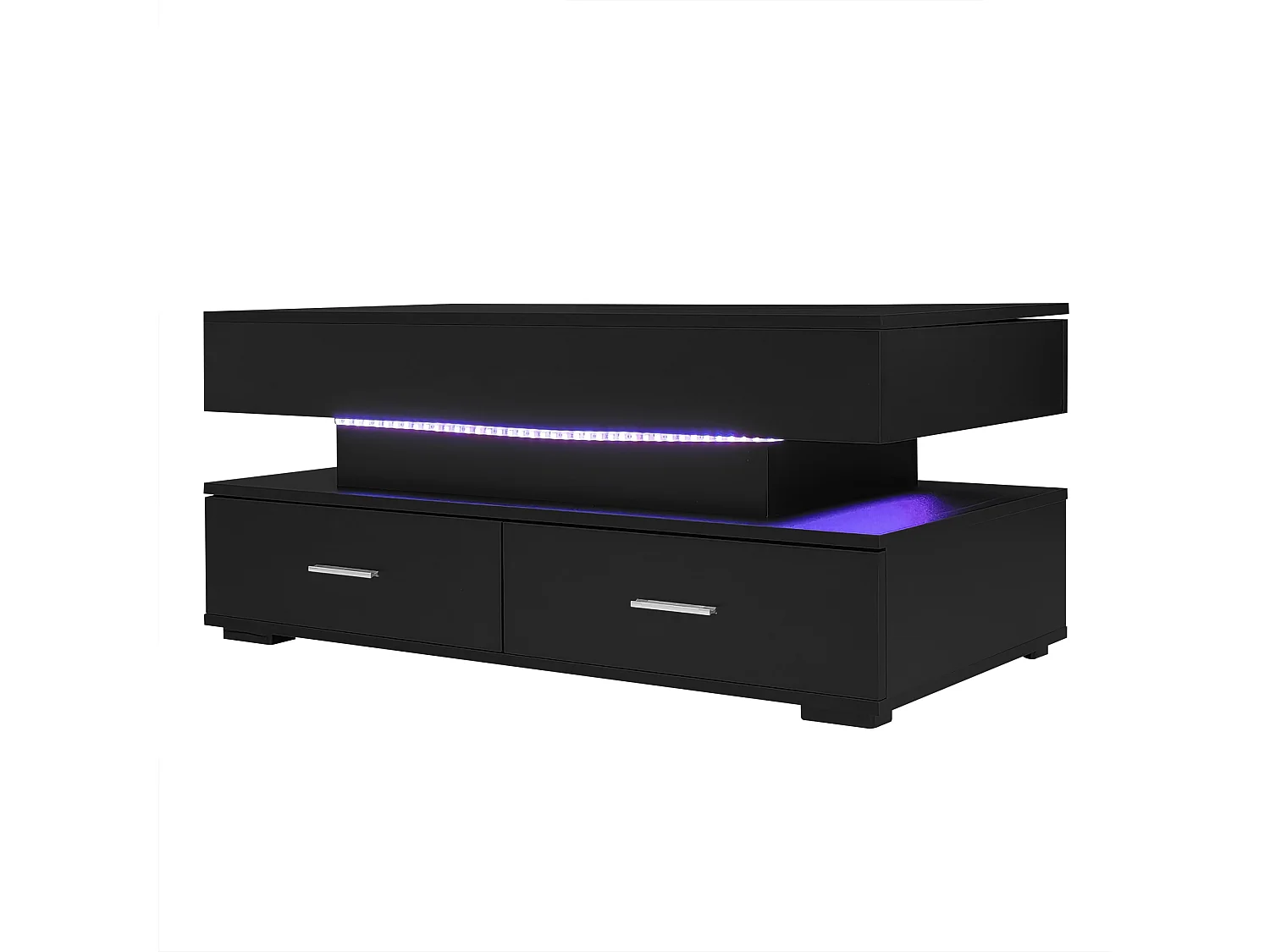 Table basse réglable en hauteur avec LED - 2 tiroirs - contrôlé par APP - Noir