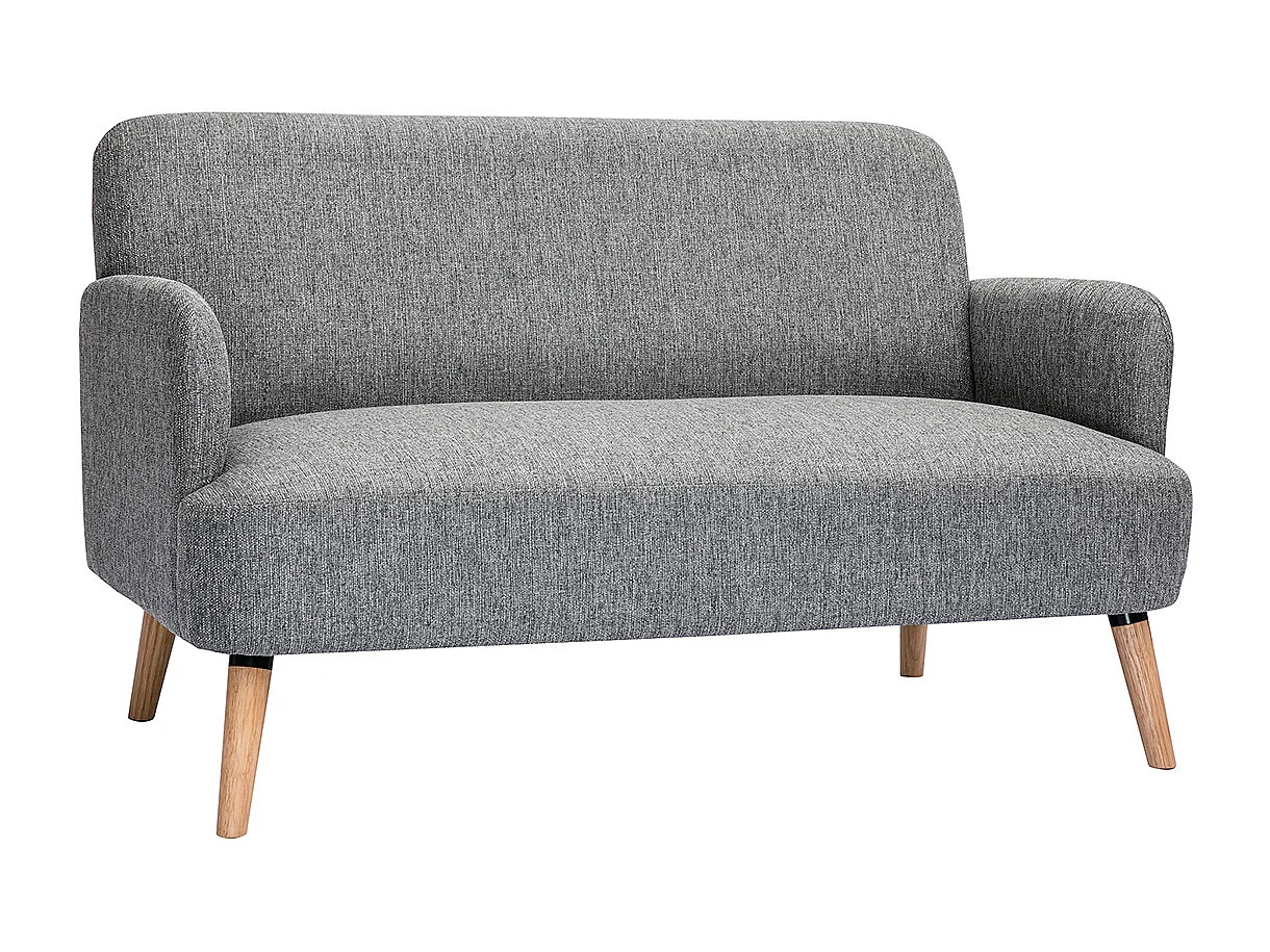 Sofá nórdico 2 plazas de tejido gris claro y madera clara ISKO