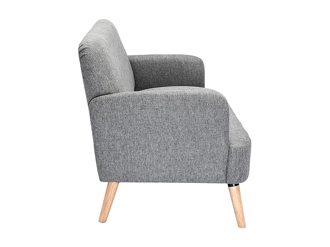 Sofá nórdico 2 plazas de tejido gris claro y madera clara ISKO