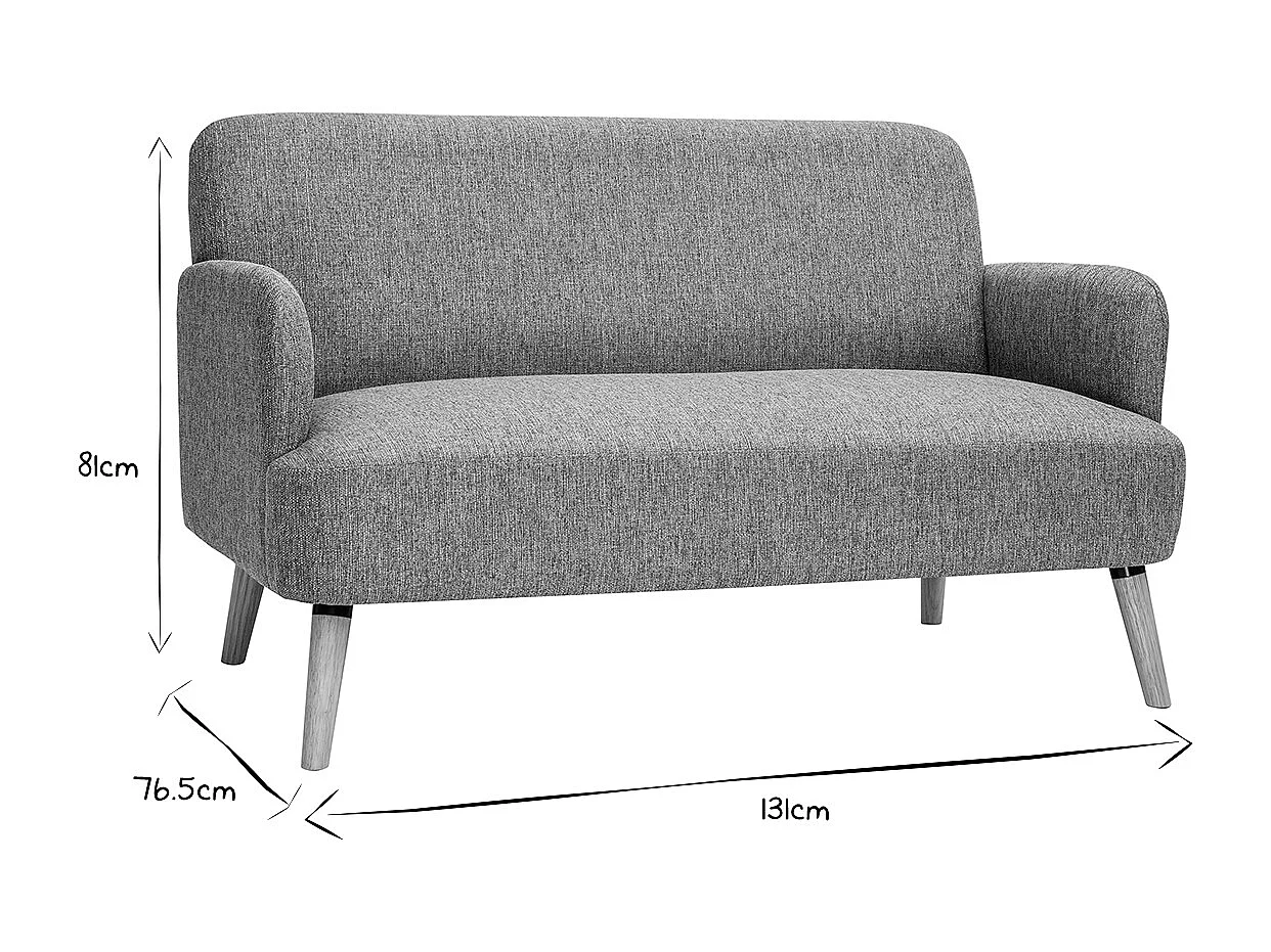 Canapé scandinave 2 places en tissu gris clair et bois clair ISKO
