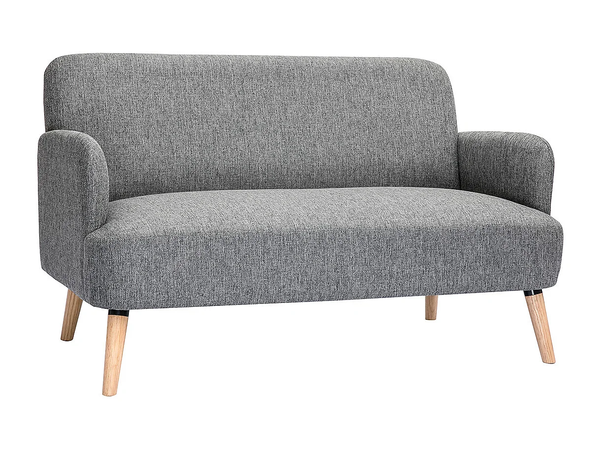 Sofá nórdico 2 plazas de tejido gris claro y madera clara ISKO