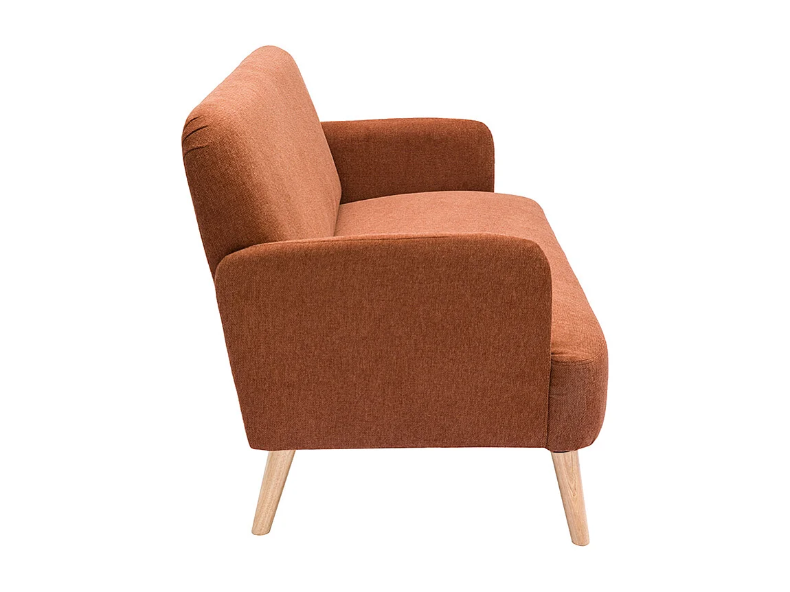 Divano scandinavo 2 posti in tessuto effetto velluto testurizzato color bruciato e legno chiaro ISKO