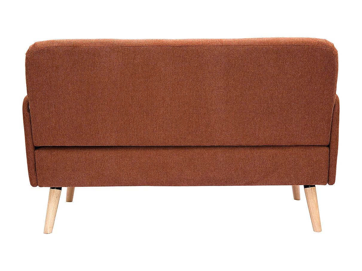 Divano scandinavo 2 posti in tessuto effetto velluto testurizzato color bruciato e legno chiaro ISKO