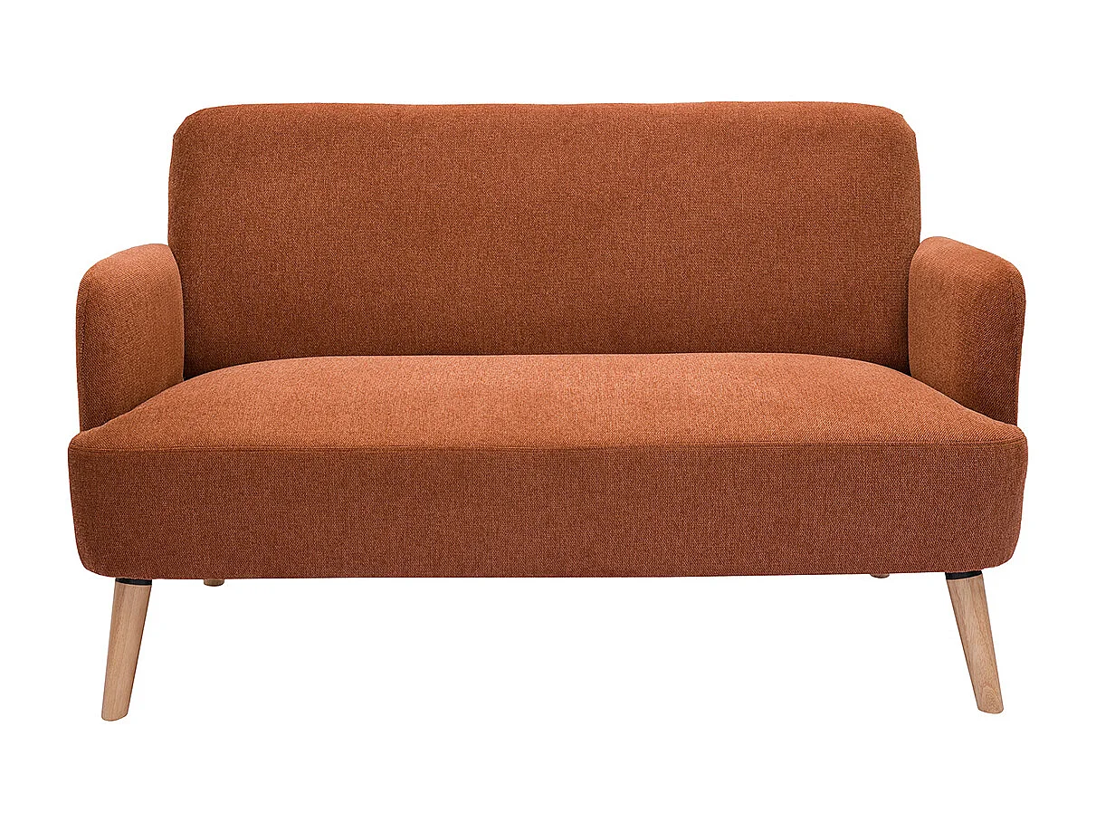 Divano scandinavo 2 posti in tessuto effetto velluto testurizzato color bruciato e legno chiaro ISKO