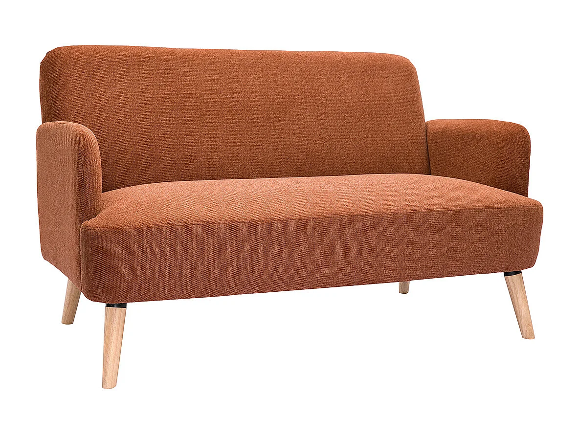 Divano scandinavo 2 posti in tessuto effetto velluto testurizzato color bruciato e legno chiaro ISKO