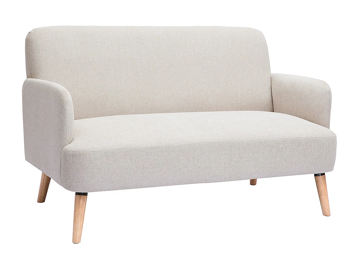 Skandinavisches Sofa aus beigem Stoff mit Samteffekt und hellem Holz 2-Sitzer ISKO