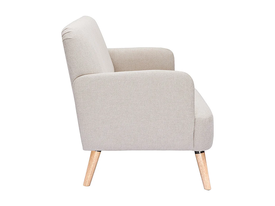 Skandinavisches Sofa aus beigem Stoff mit Samteffekt und hellem Holz 2-Sitzer ISKO