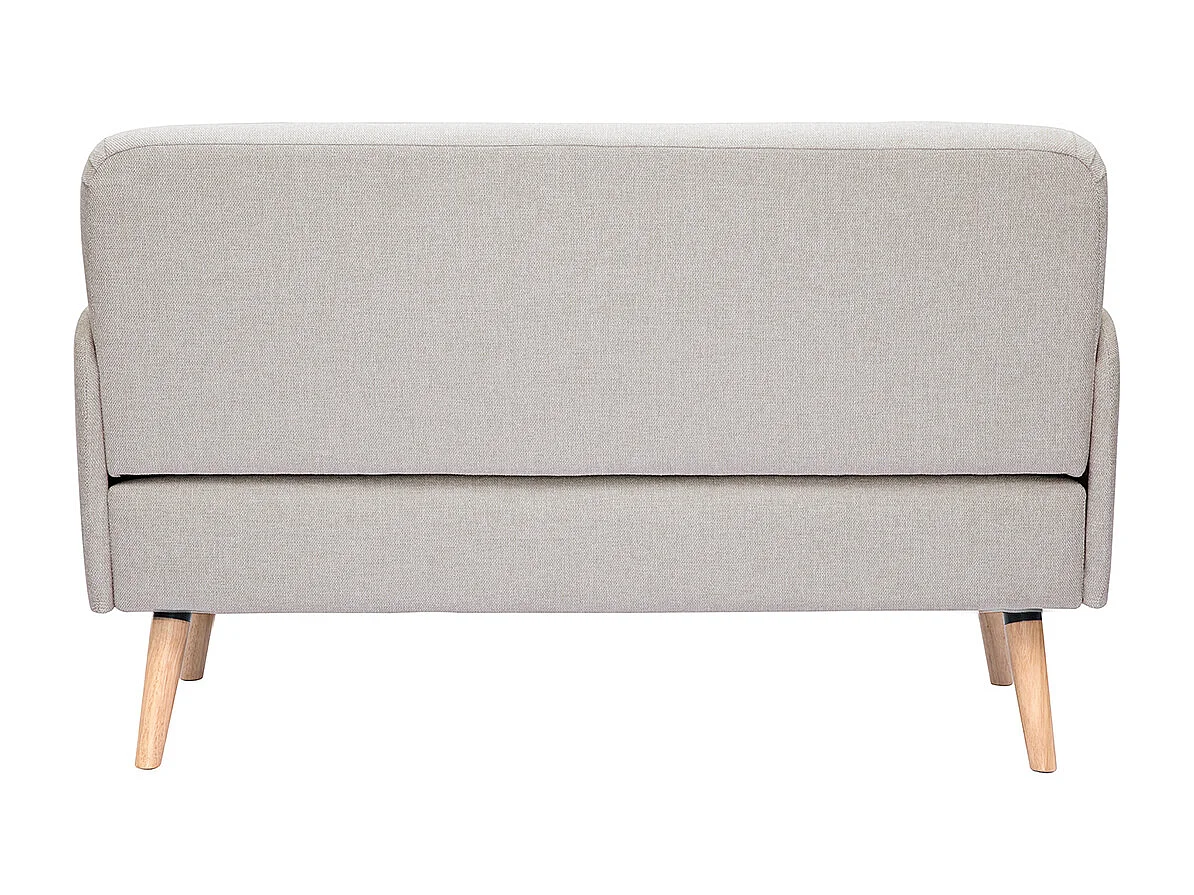 Skandinavisches Sofa aus beigem Stoff mit Samteffekt und hellem Holz 2-Sitzer ISKO