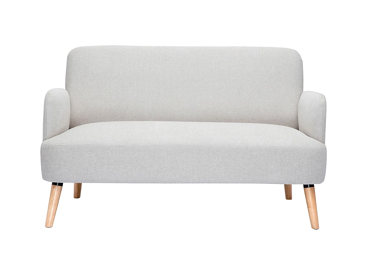 Canapé scandinave 2 places en tissu effet velours texturé beige et bois clair ISKO