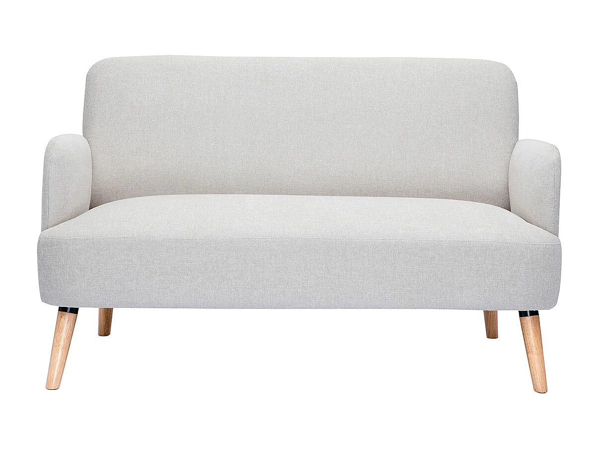 Skandinavisches Sofa aus beigem Stoff mit Samteffekt und hellem Holz 2-Sitzer ISKO