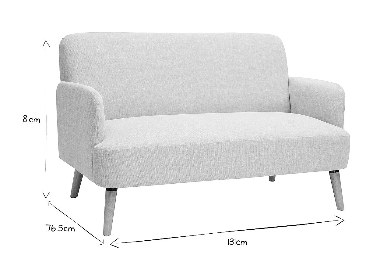 Skandinavisches Sofa aus beigem Stoff mit Samteffekt und hellem Holz 2-Sitzer ISKO