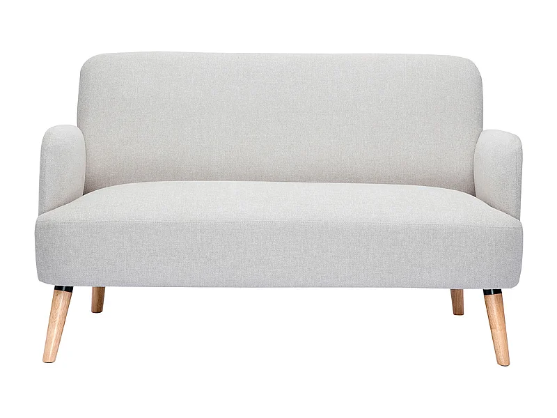 Canapé scandinave 2 places en tissu effet velours texturé beige et bois clair ISKO