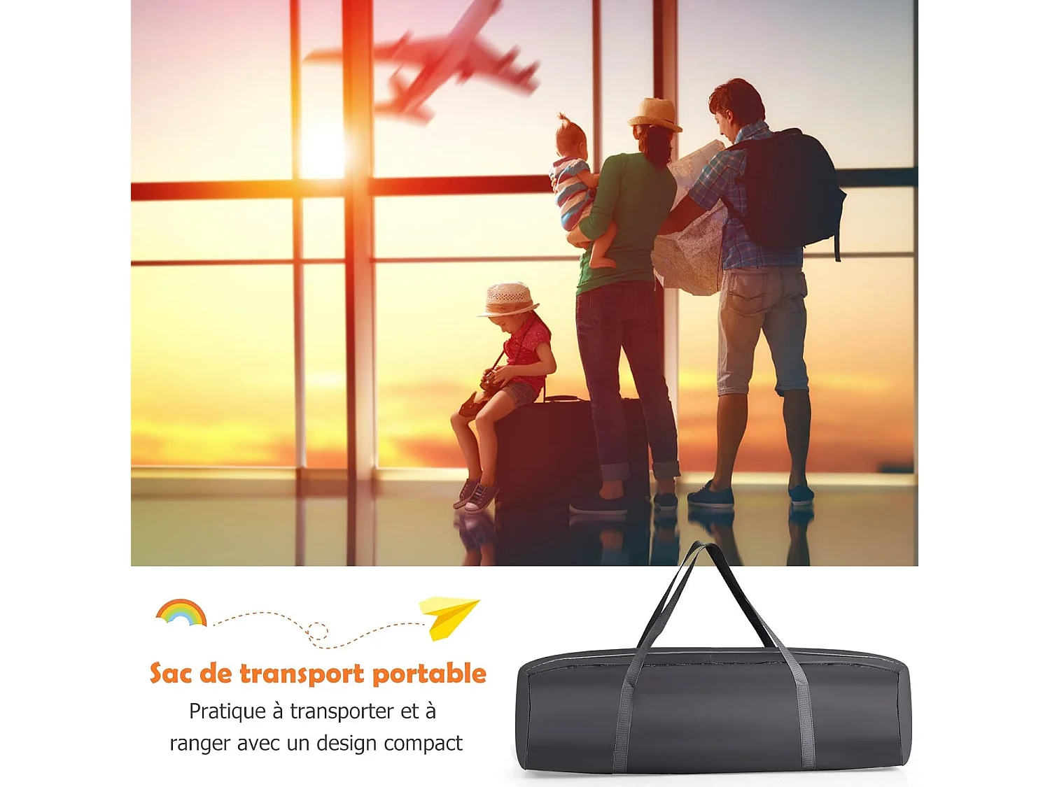 Lit Parapluie Bébé Pliant 4 en 1 avec Matelas,Filet Amovible Réglable,Table à Langer,Sac de Transport Roues Verrouillables