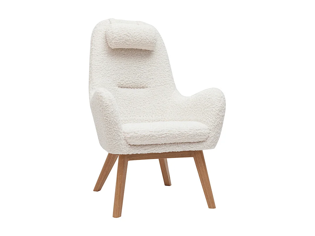 Skandinavischer Sessel aus Stoff mit Woll-Effekt und Holz MANIA