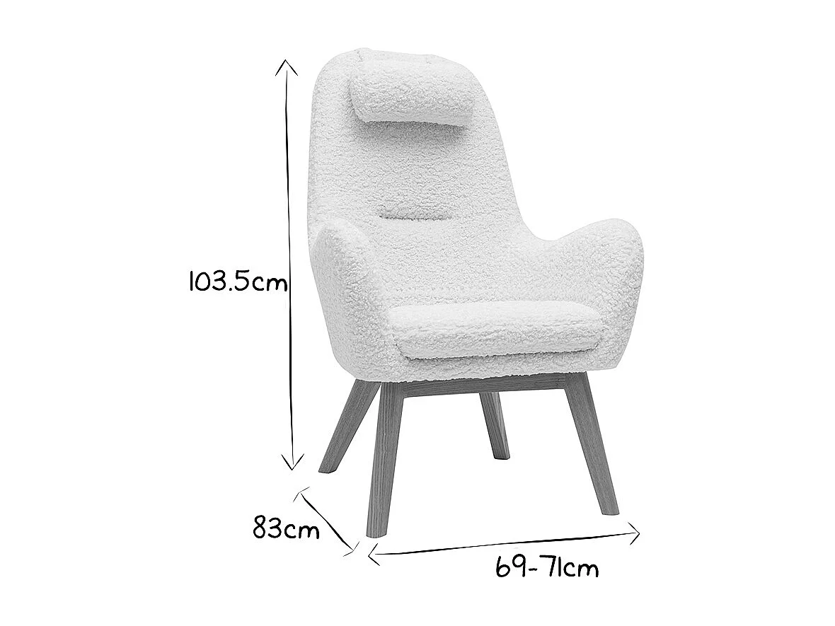 Skandinavischer Sessel aus Stoff mit Woll-Effekt und Holz MANIA