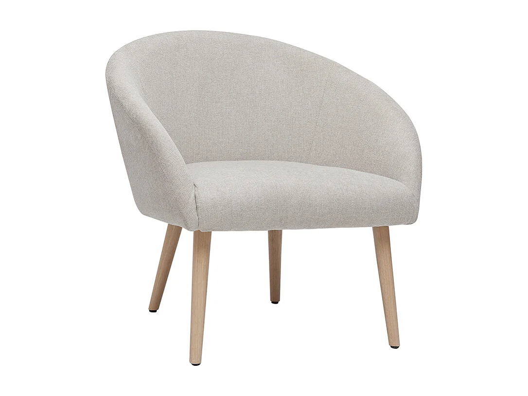 Sillón tejido efecto aterciopelado texturizado beige con patas de madera clara OLIVIA