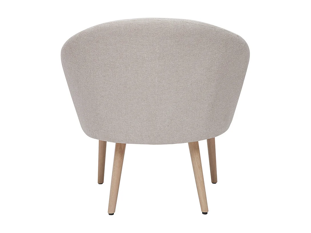 Sillón tejido efecto aterciopelado texturizado beige con patas de madera clara OLIVIA