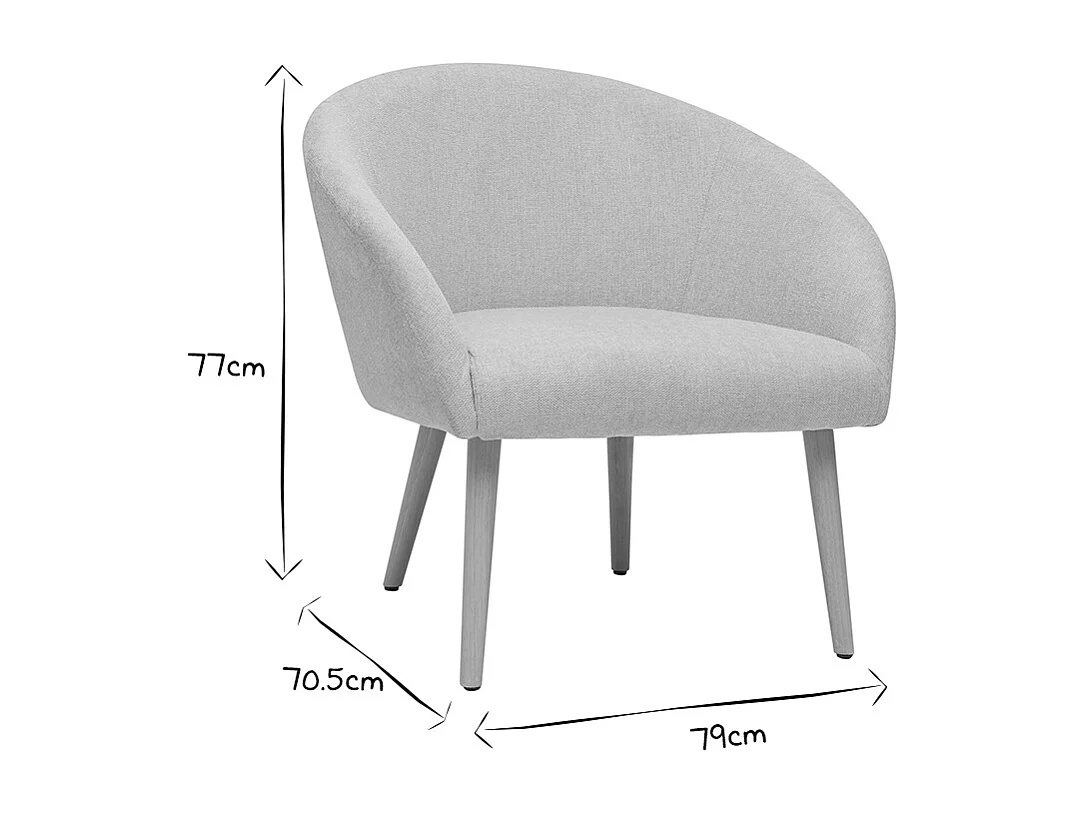 Sillón tejido efecto aterciopelado texturizado beige con patas de madera clara OLIVIA
