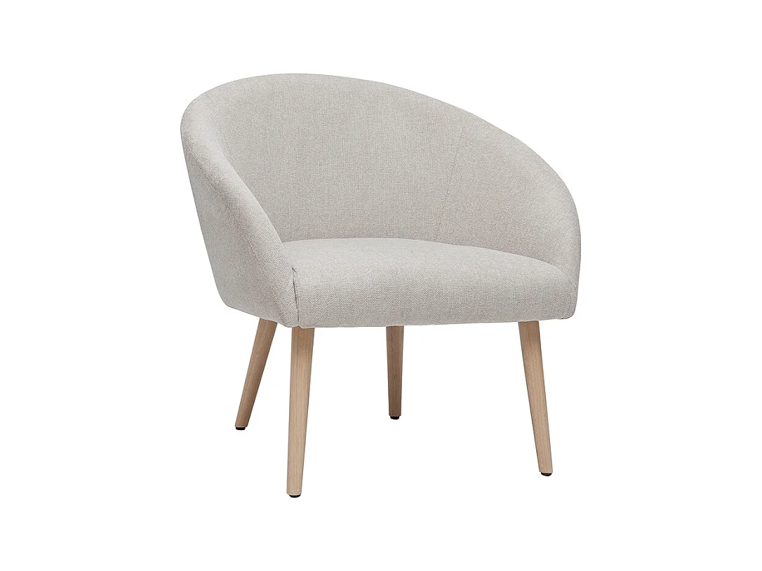 Fauteuil scandinave en tissu effet velours texturé beige et bois clair OLIVIA
