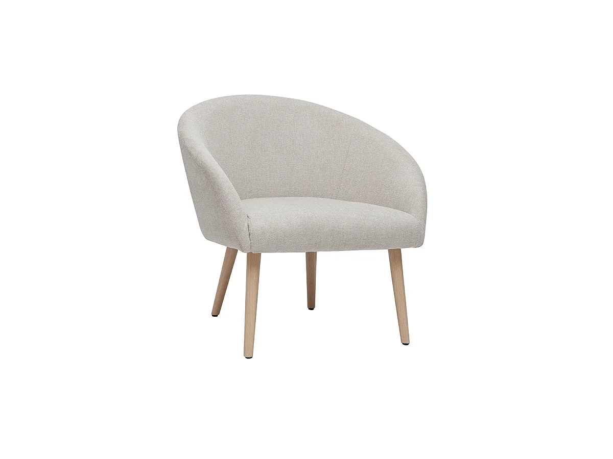 Sillón tejido efecto aterciopelado texturizado beige con patas de madera clara OLIVIA