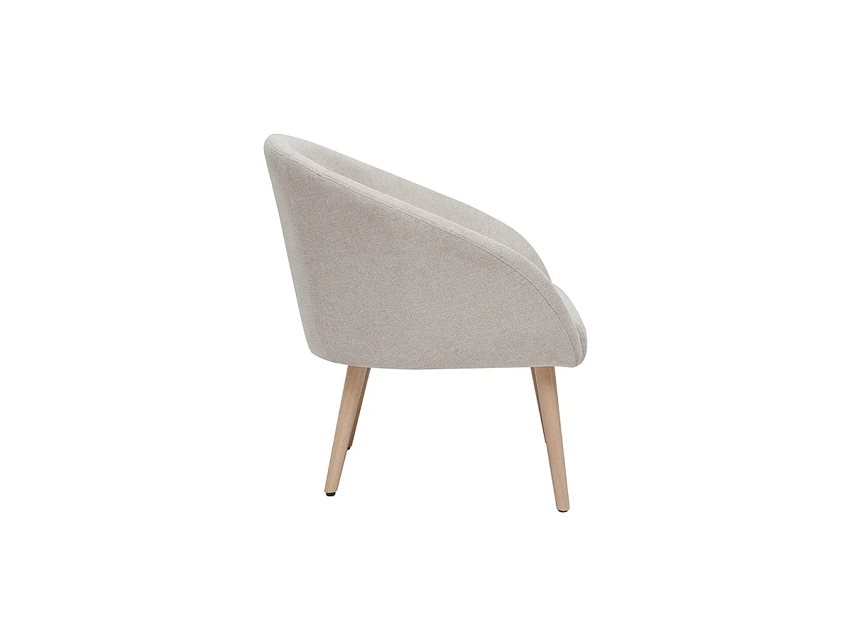 Sillón tejido efecto aterciopelado texturizado beige con patas de madera clara OLIVIA