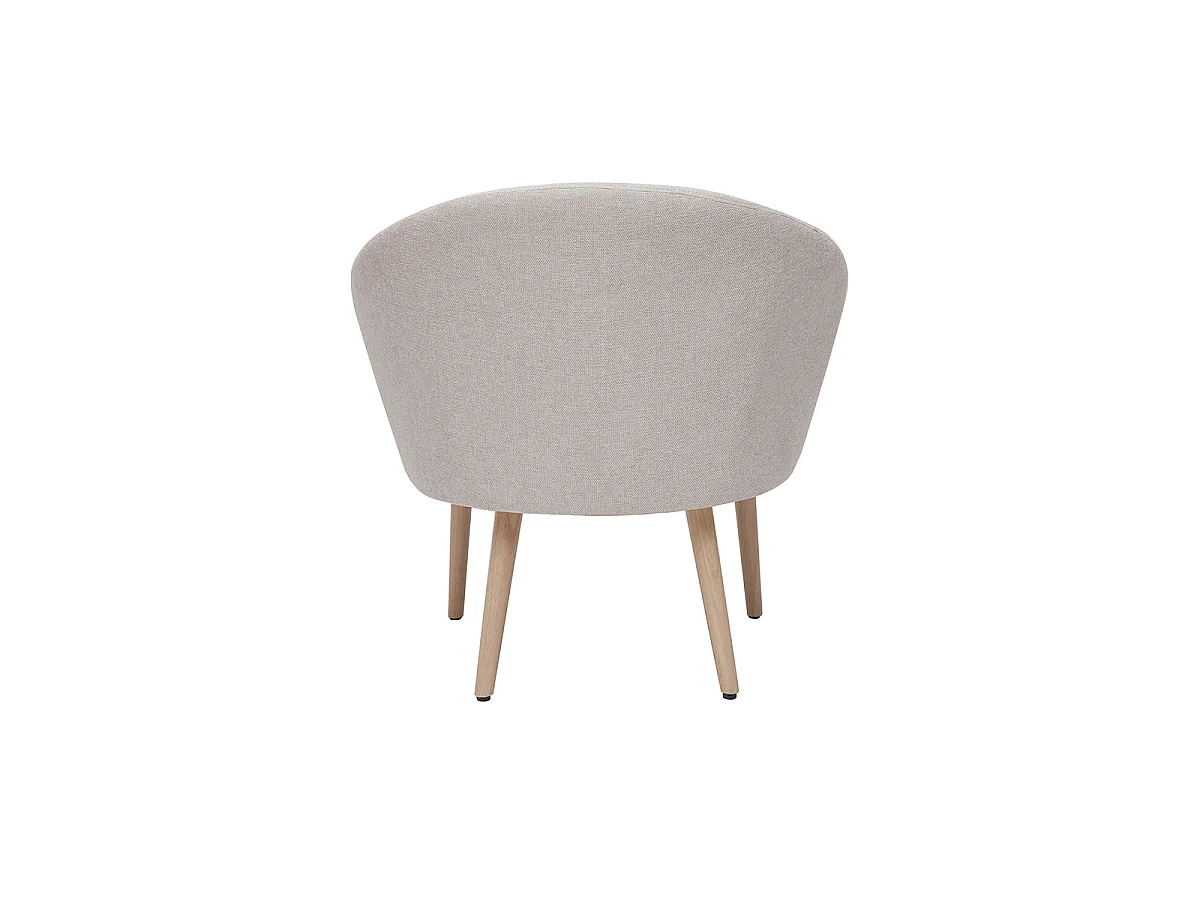 Sillón tejido efecto aterciopelado texturizado beige con patas de madera clara OLIVIA