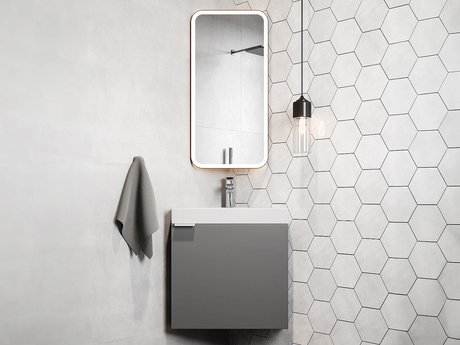 Meuble lave-main d'angle suspendu gris mat - 56 cm - MANODO