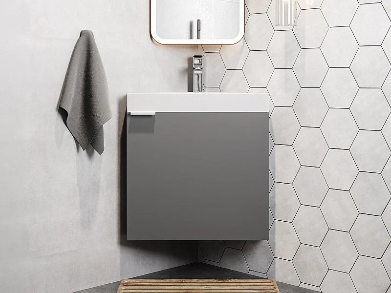 Zwevend, matgrijs toiletmeubel voor een hoek - 56 cm - MANODO