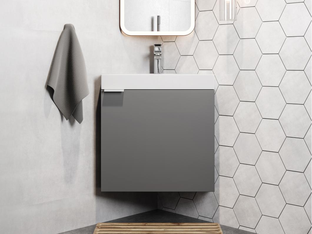 Mueble flotante esquinero con lavabo gris mate - 56 cm - MANODO