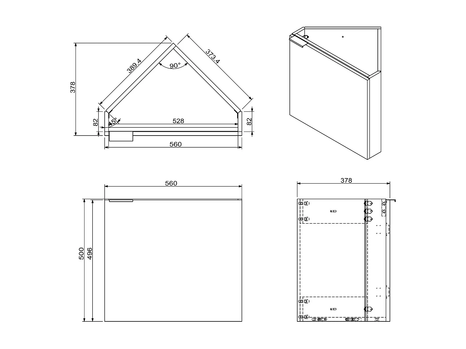 Eck-Handwaschbeckenunterschrank hängend - Holzfarben hell - 56 cm - MANODO